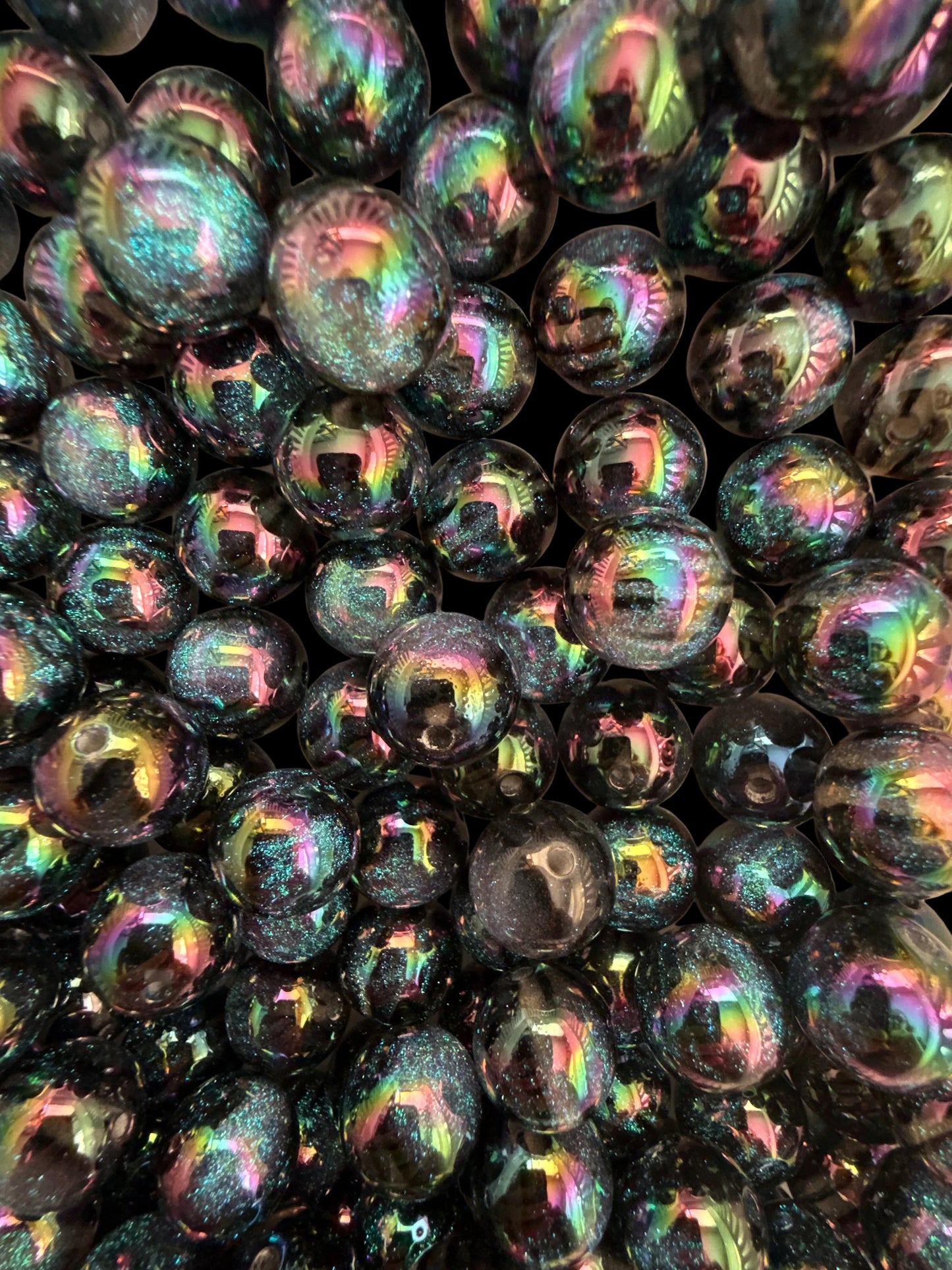 GGB9- (10PCS) 15mm STUNNING DARK BLUE/TEAL Rainbow UVAB Galaxy Shimmer Iridescent Acrylic Watermelon StripedBeads for DIY