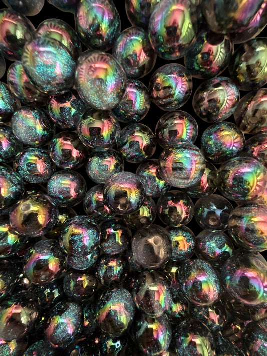 GGB9- (10PCS) 15mm STUNNING DARK BLUE/TEAL Rainbow UVAB Galaxy Shimmer Iridescent Acrylic Watermelon StripedBeads for DIY