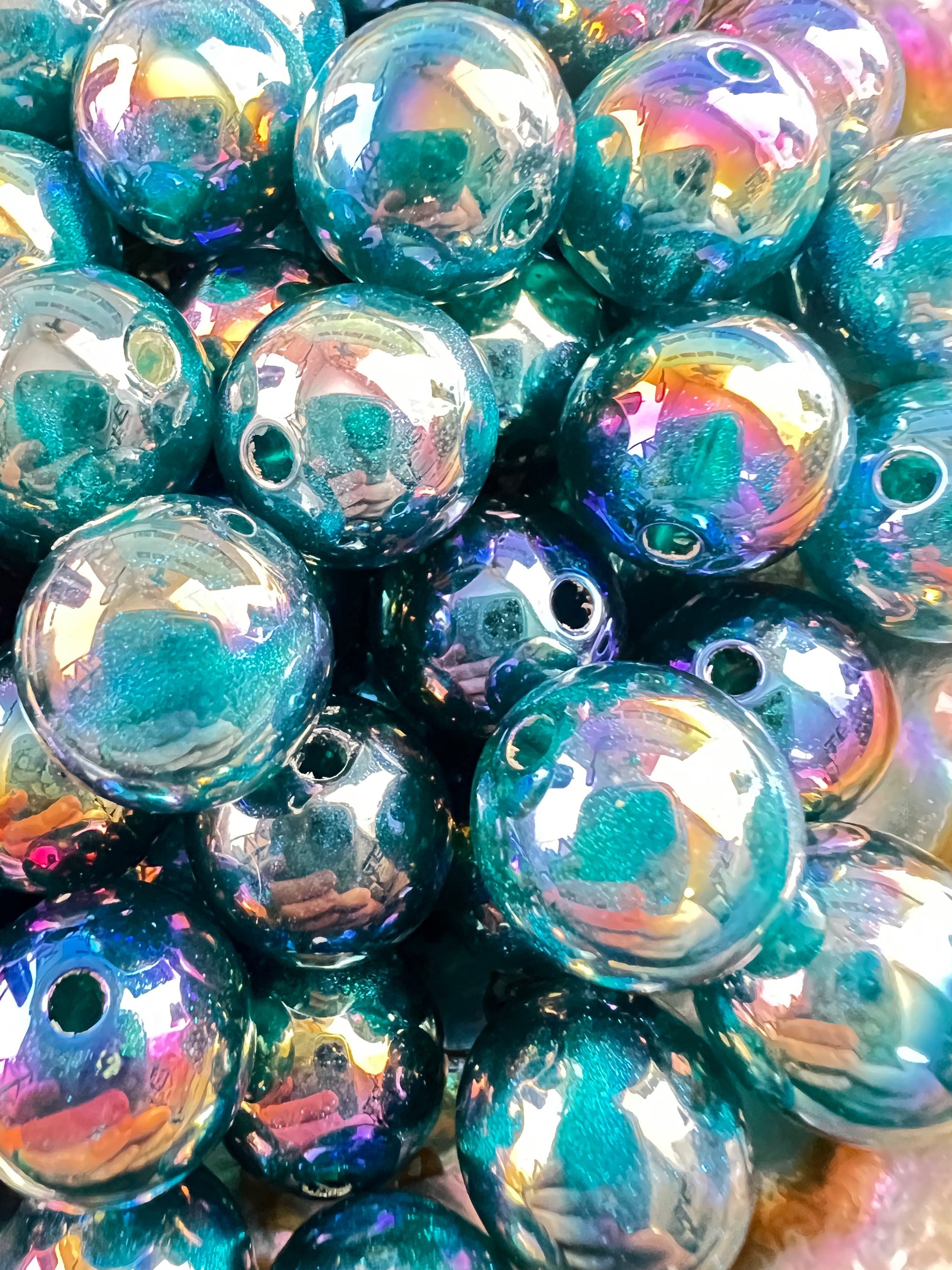 10 PCS -15mm STUNNING Blue/Teal Galaxy UVAB Rainbow Shimmer Acrylic Beads image 2