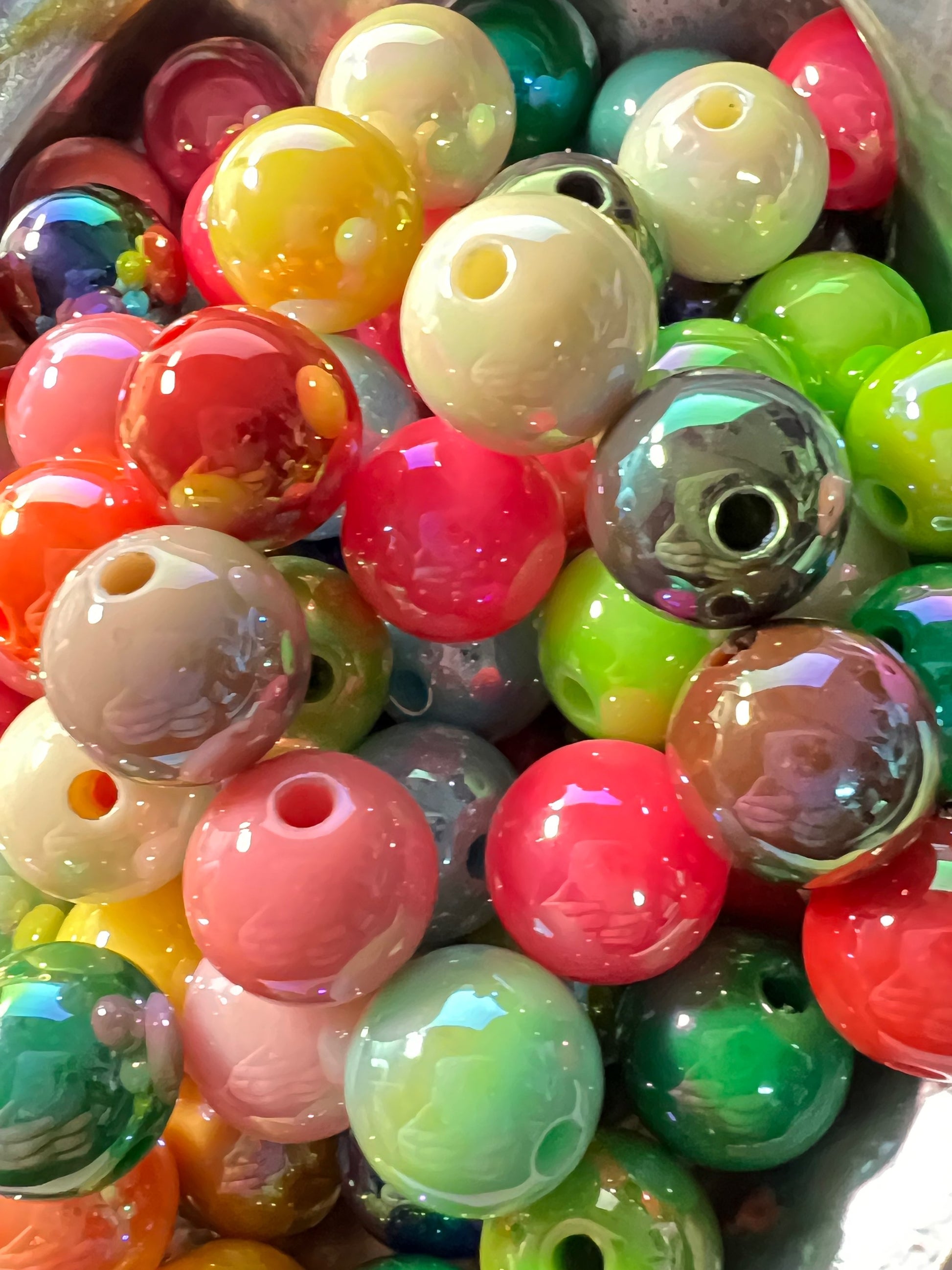 10 PCS- 13mm Bright Neon UVAB Rainbow Colors Mixed Round Acrylic Beads image 2