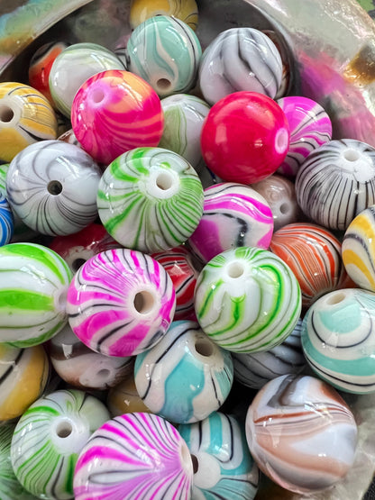10 PCS - 15mm Multi Colors Mix Swirly/Wavy Lined Round Acrylic Beads image 1