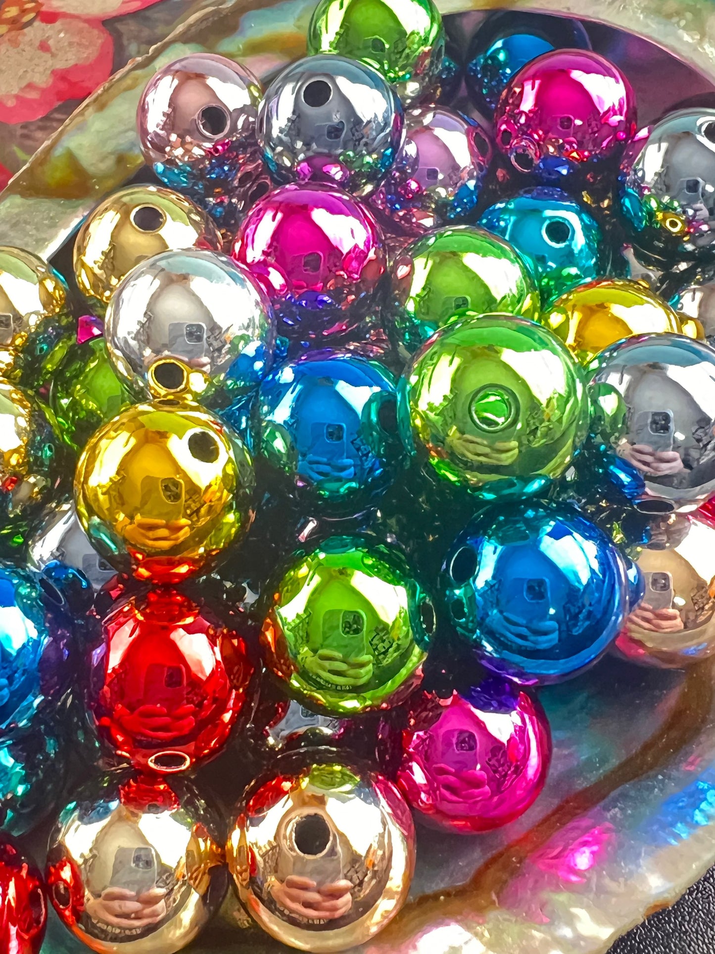 10 PCS - 16mm Metallic Multi Colored Rainbow Round Acrylic Beads image 0