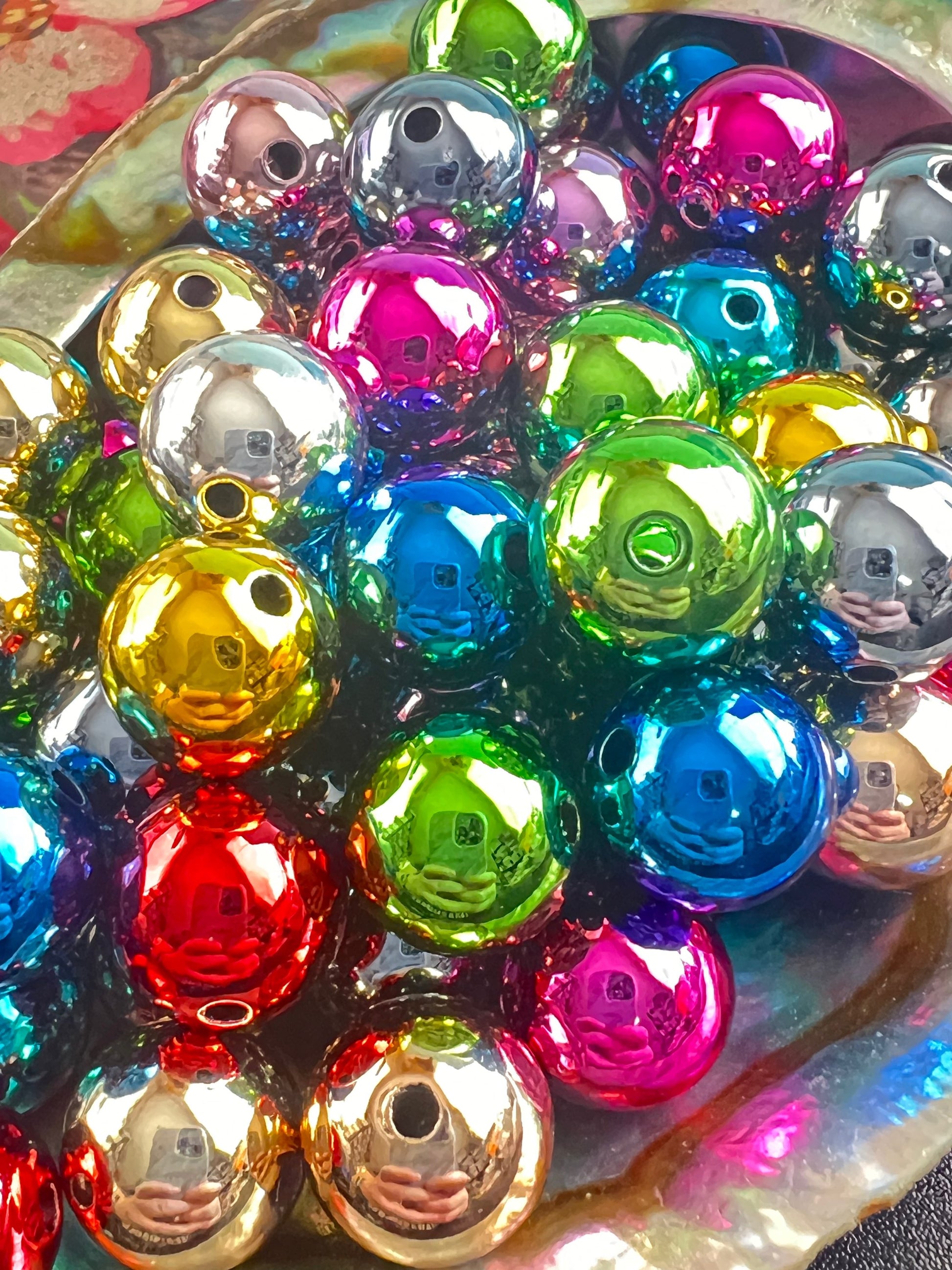 10 PCS - 16mm Metallic Multi Colored Rainbow Round Acrylic Beads image 0
