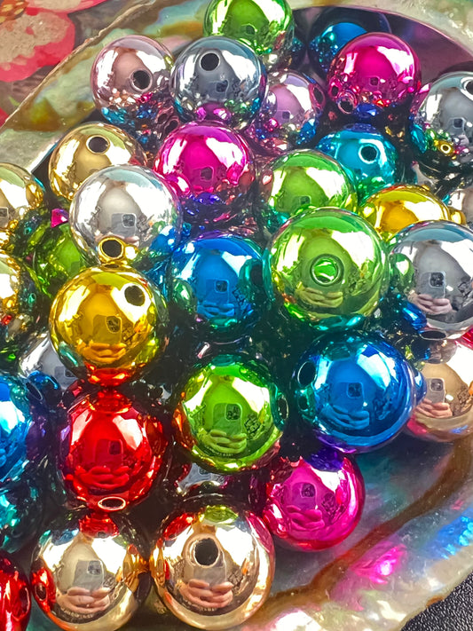 10 PCS - 16mm Metallic Multi Colored Rainbow Round Acrylic Beads image 0