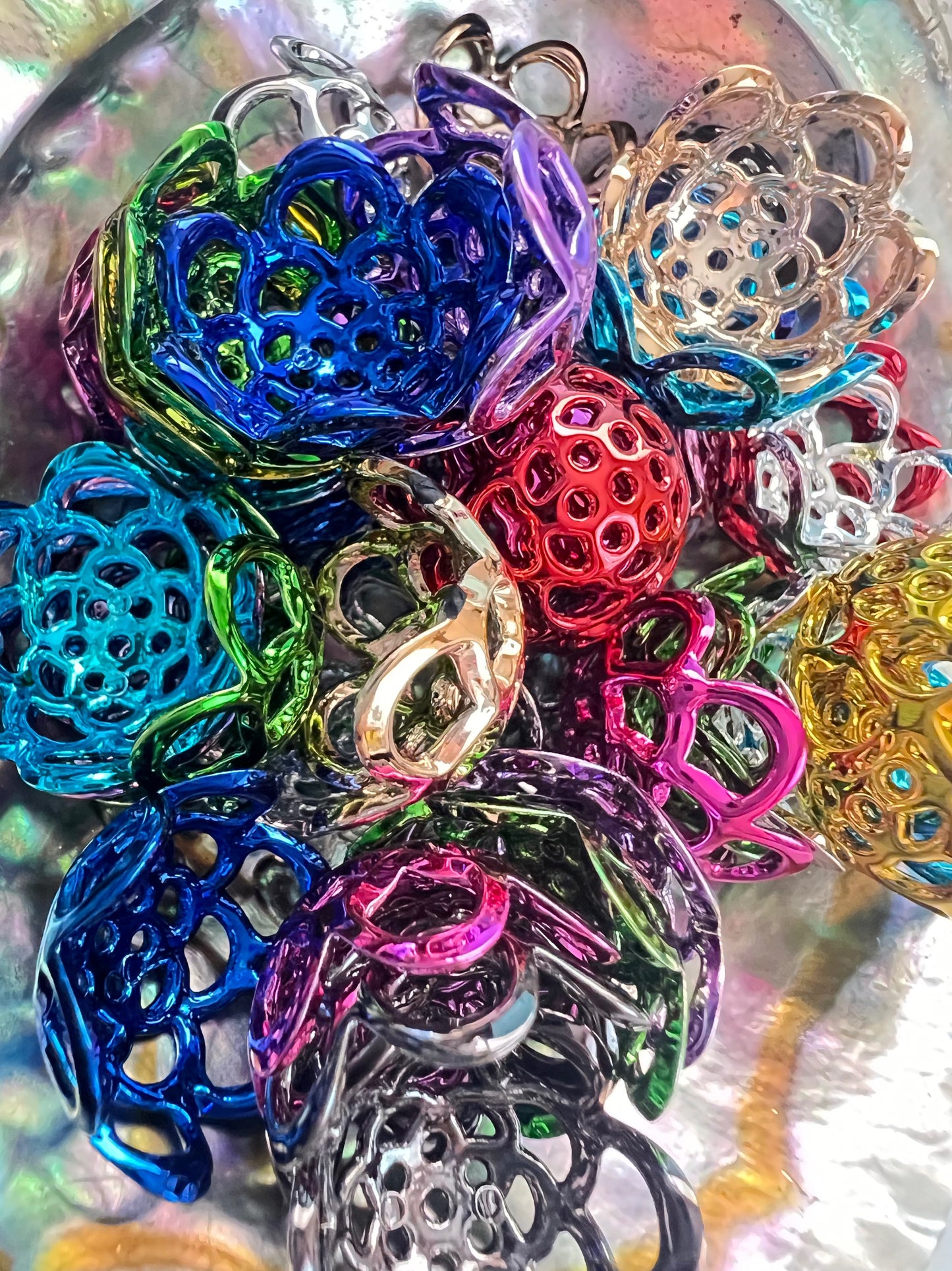 20 PCS-20mm Plastic Multi-Colored Flower Pattern Bead Caps image 1