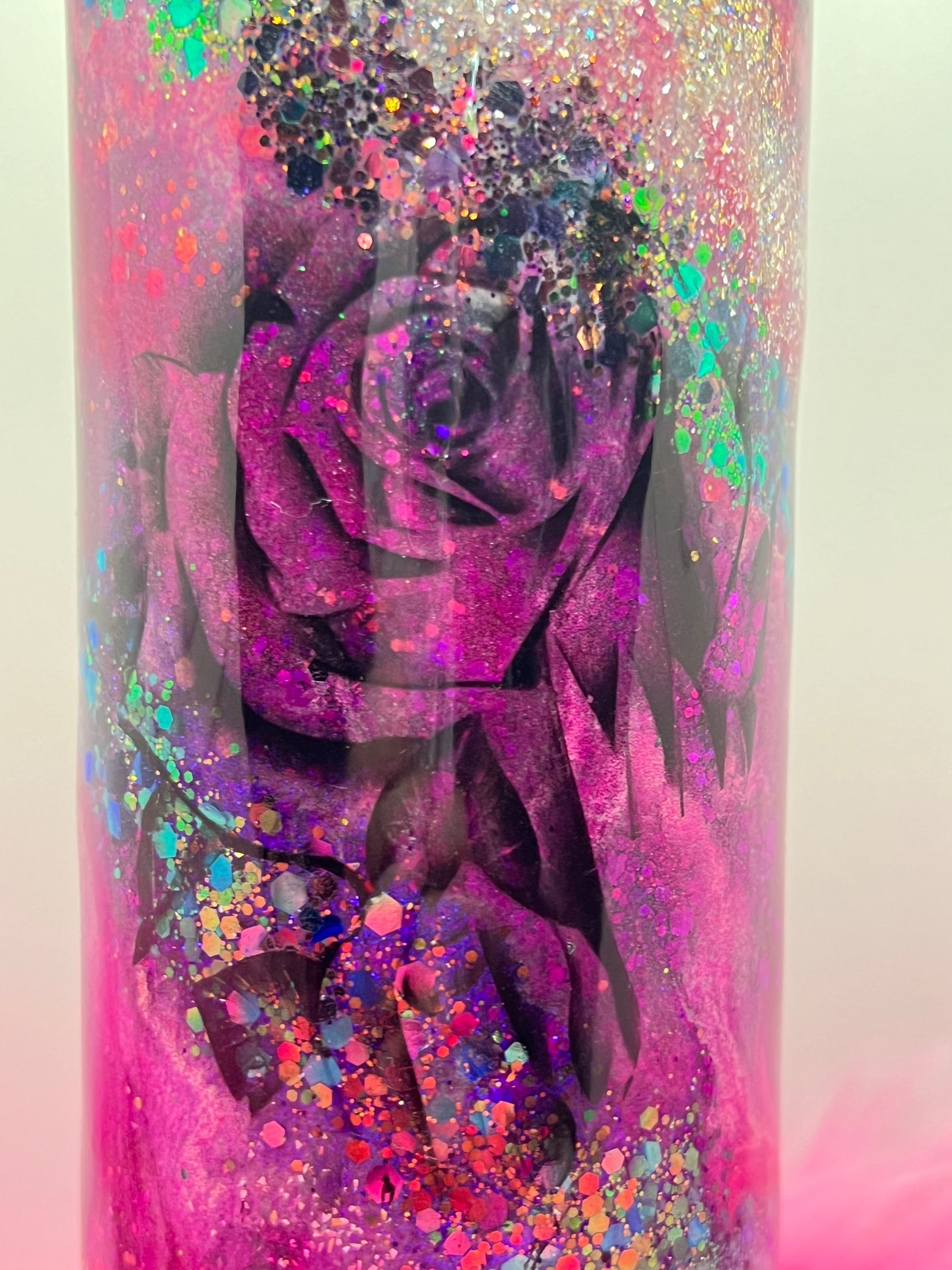(1)- RTS 20oz Straight ROSE Pink/purple/teal/silver ink/glitter Epoxy Tumbler image 2