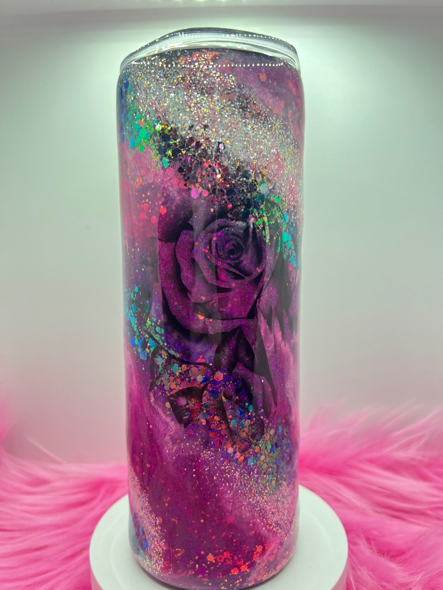 (1)- RTS 20oz Straight ROSE pink/purple/teal MILKY WAY ink/glitter Epoxy Tumbler image 1