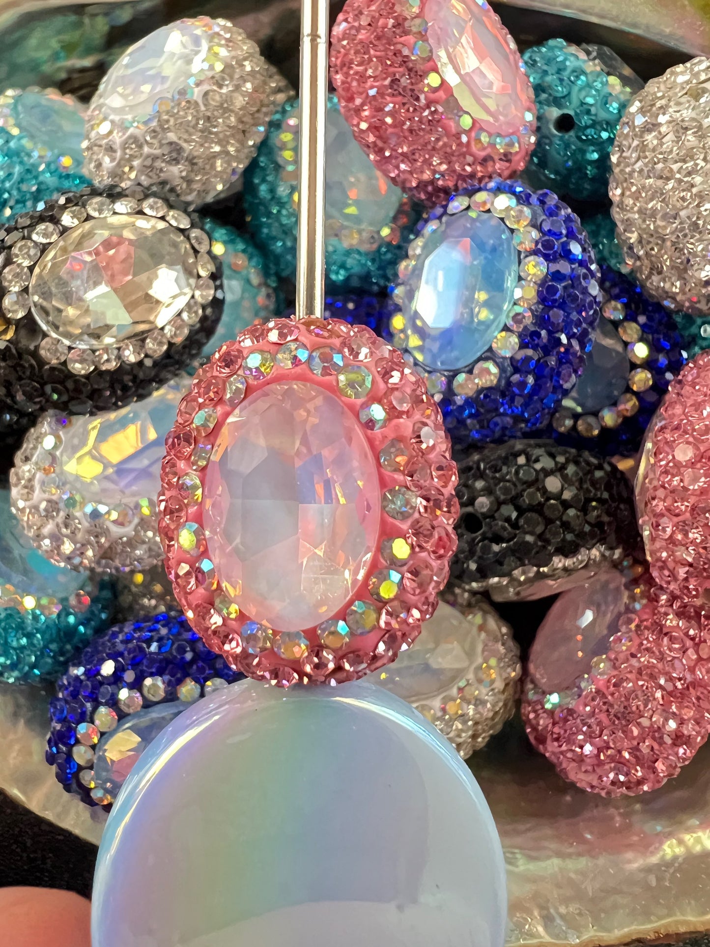 5 PCS - 24mm Fancy Oval Multicolor Rhinestone UVAB Acrylic Beads image 3
