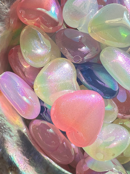 5 PCS- 18mm 3D Aura Heart Glitter Multicolor Iridescent Rainbow Acrylic Beads image 3