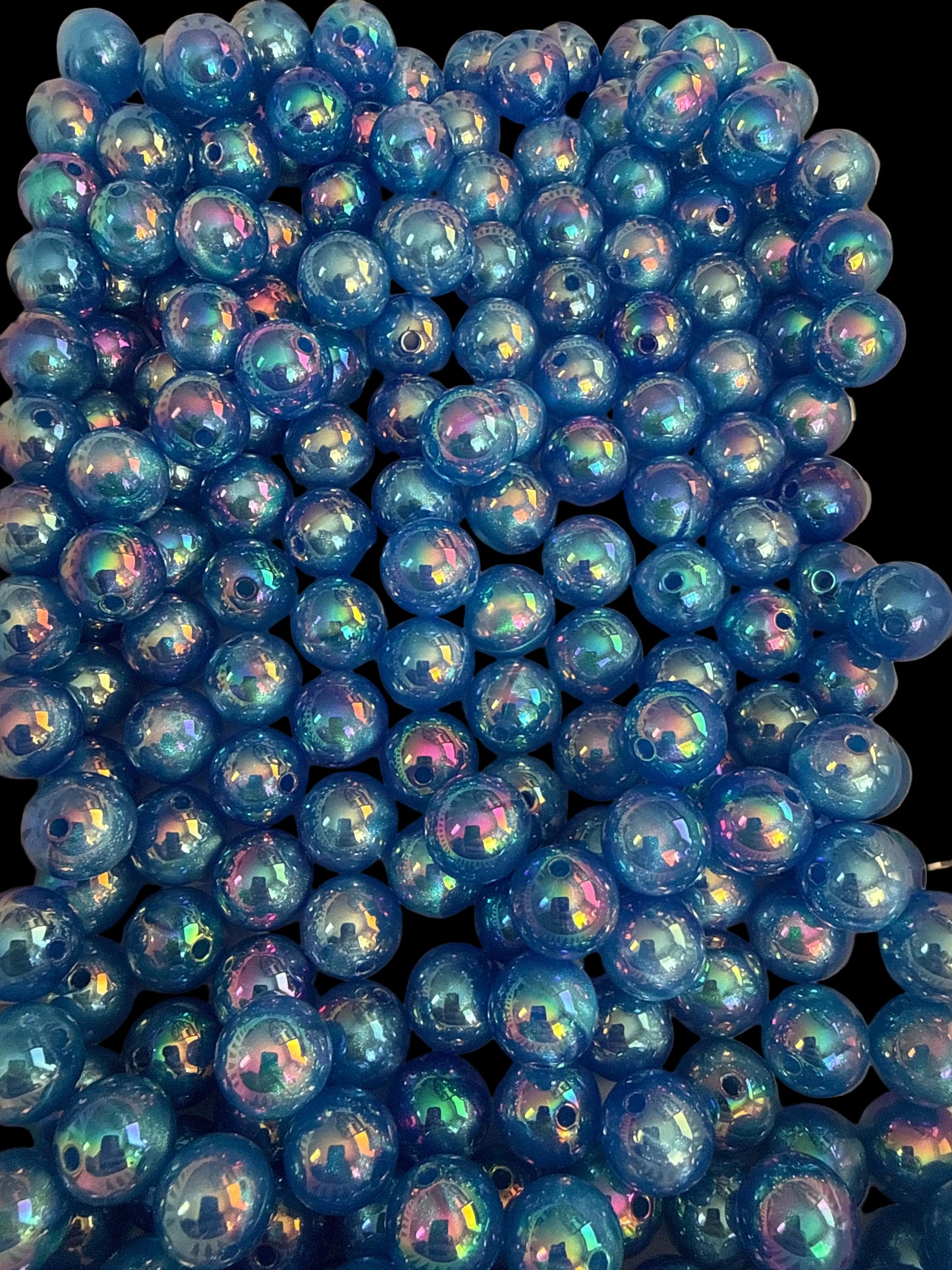 GGB7- (10PCS) 15mm STUNNING BLUE GLOW Rainbow UVAB Galaxy Shimmer Iridescent Acrylic Beads for DIY