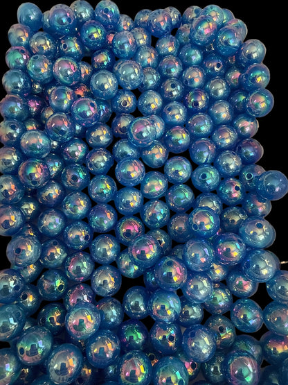 GGB7- (10PCS) 15mm STUNNING BLUE GLOW Rainbow UVAB Galaxy Shimmer Iridescent Acrylic Beads for DIY