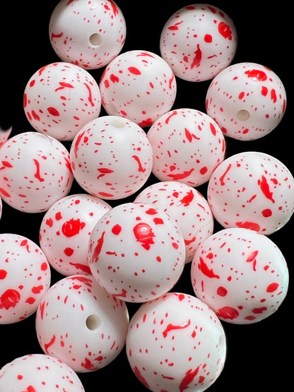 10PCS- 15mm Red Splattered/Bloody Look on White Silicone Beads image 1