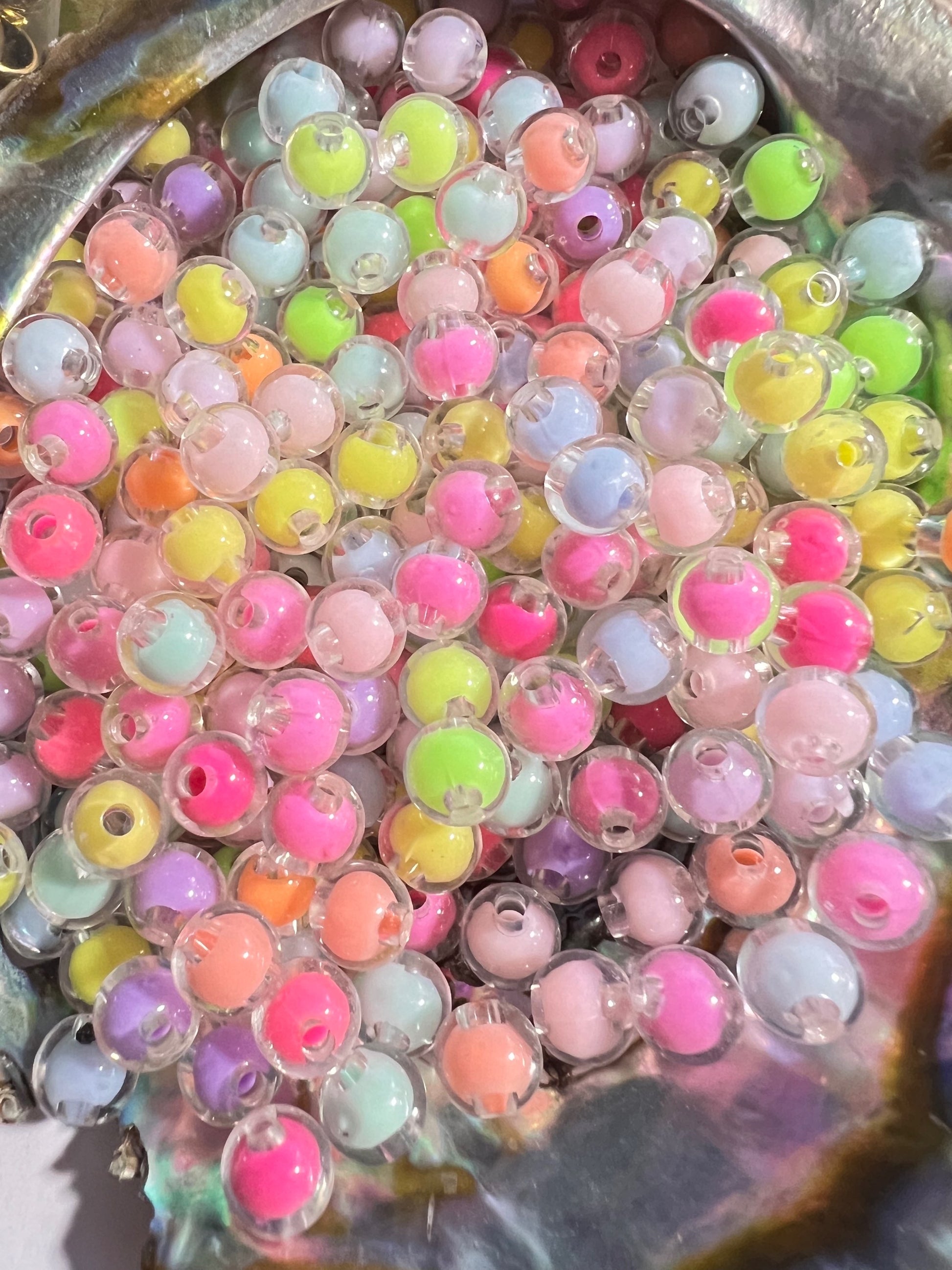 20 PCS - 8mm Small Round NEON Multi color/Rainbow Beads image 0