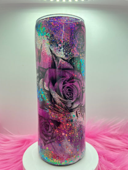 (1)- RTS 20oz Straight ROSE pink/purple/teal MILKY WAY ink/glitter Epoxy Tumbler image 2