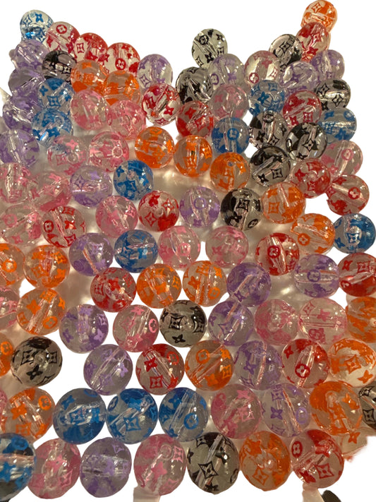 (10 PCS)- 15mm Round Fashion LoVe Clear W/Multicolor Design Acrylic Beads for DIY