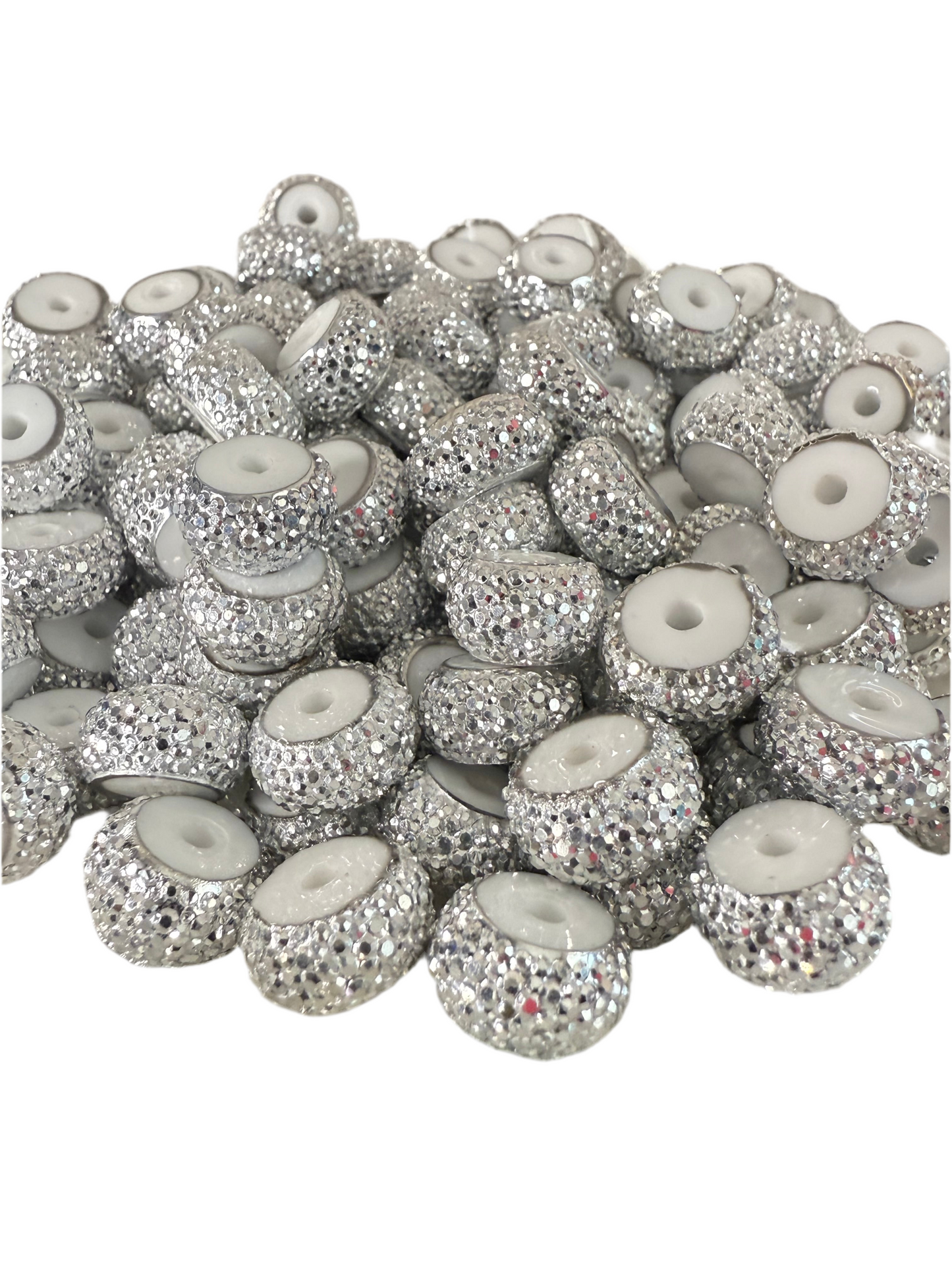 R66-(10PCS) 12mm METALLIC SILVER Round Rondelle Style Spacer Plastic/Acrylic Beads for DIY