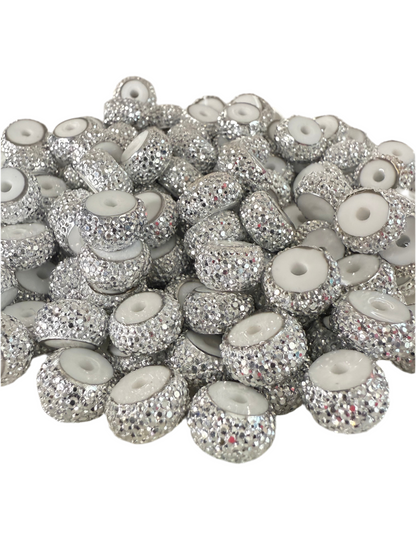 R66-(10PCS) 12mm METALLIC SILVER Round Rondelle Style Spacer Plastic/Acrylic Beads for DIY