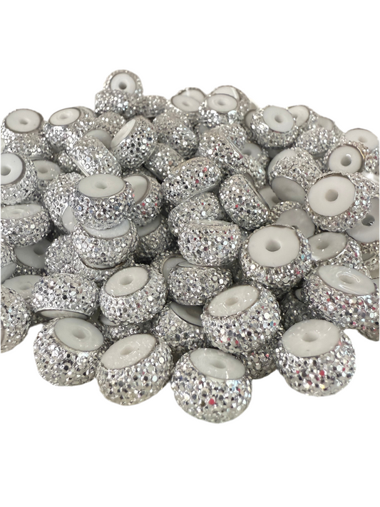 R66-(10PCS) 12mm METALLIC SILVER Round Rondelle Style Spacer Plastic/Acrylic Beads for DIY