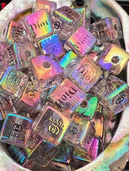 5PCS Choose Your Design, LoVe, C/C, DI OR, Colors, Cube/Square UVAB Coated Beads image 7