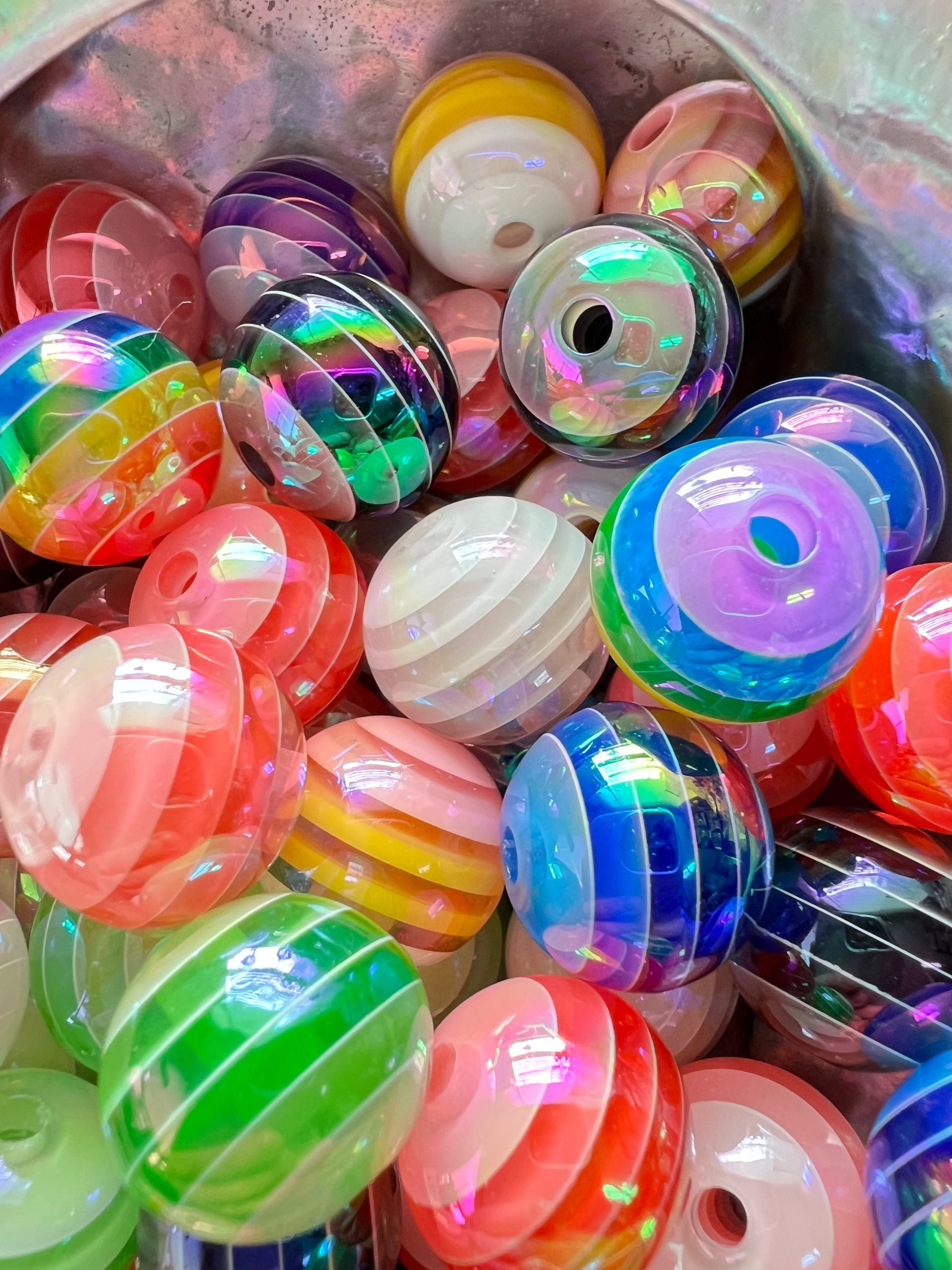 10 PCS - 15mm Mixed Colors Striped Mixed UVAB Round Opaque Acrylic Beads image 2