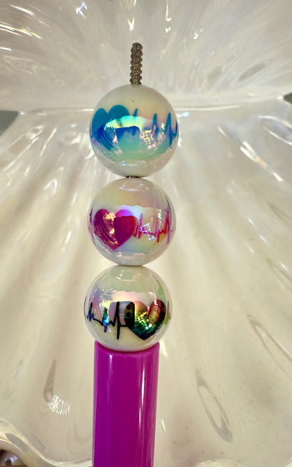 B3- (10PCS) 16mm White UVAB w/Multicolor Heart rate Bubblegum Mixed Acrylic Beads for DIY