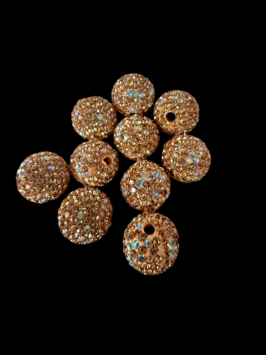 R12- (10PCS) 16mm Champagne AB Pave-rhinestones with Polymer Clay Core Beads for DIY