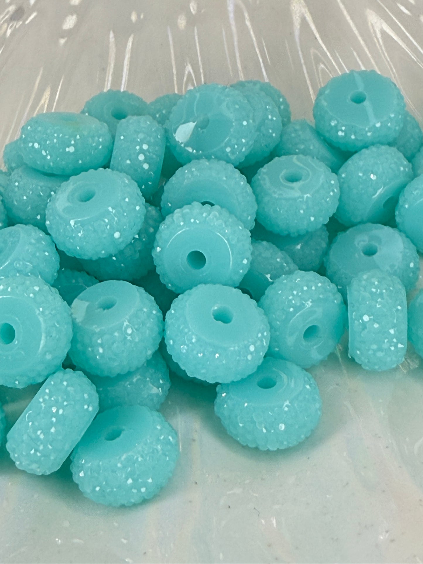 R62- (10PCS) 12mm AZURE BLUE Round Rondelle Style Spacer Plastic/Acrylic Beads for DIY