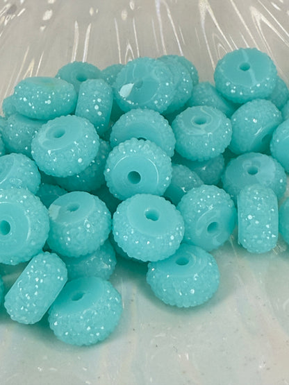 R62- (10PCS) 12mm AZURE BLUE Round Rondelle Style Spacer Plastic/Acrylic Beads for DIY