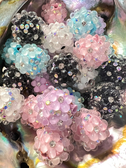 5 PCS- 19mm Fancy Round Mixed Colors Flowers/Rhinestones/Gems/ Clay Beads image 3