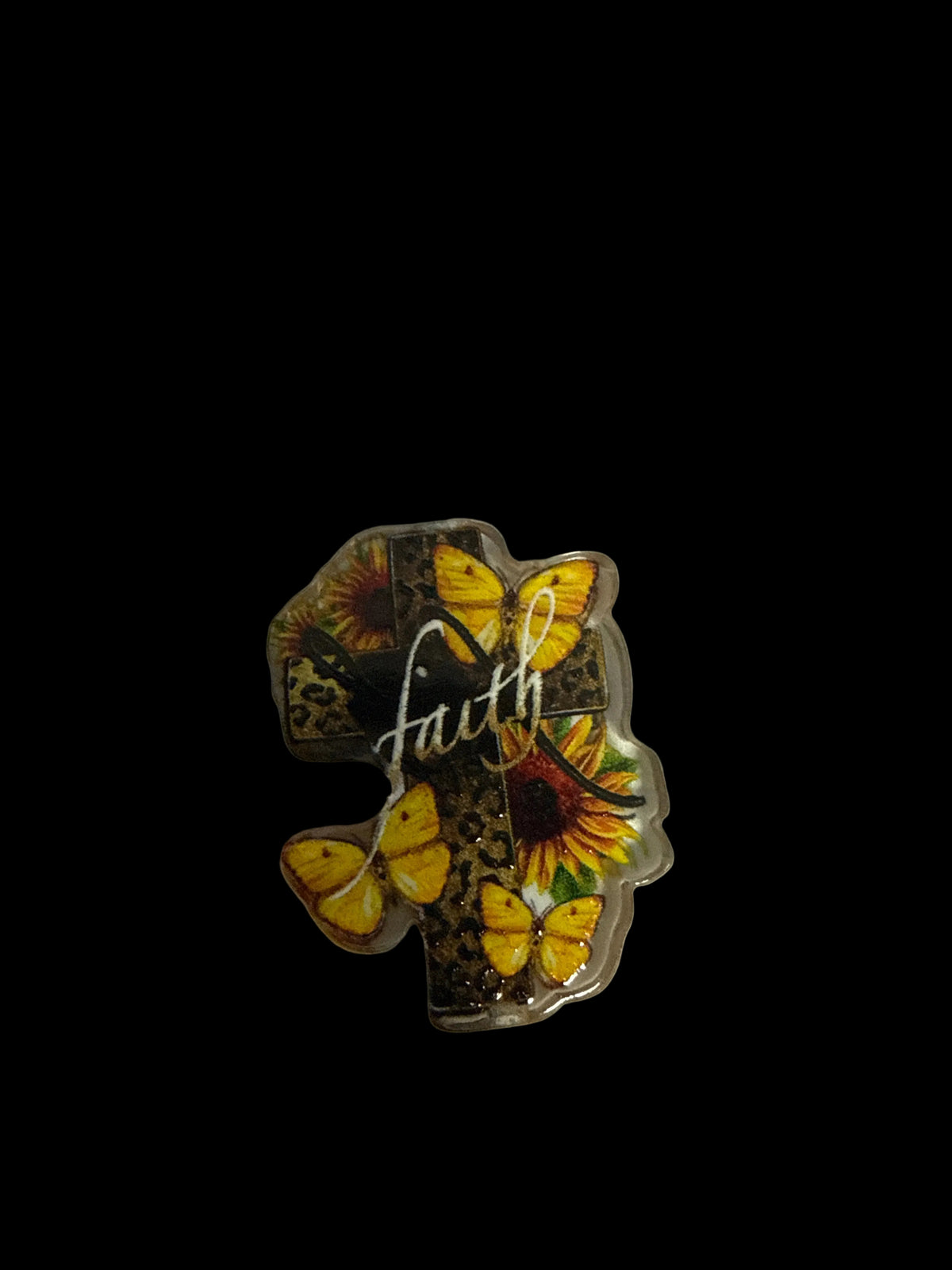 F/ACR57- (2)PCS 1" Faith Cross W/Sunflowers & Butterflies Acrylic Focal Bead for DIY Pens, Keychains, Wristlets, Cup Charms, Car Charms ETC