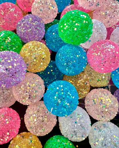 R24- (10PCS) 20mm Clear Jelly Mixed Color Bubblegum Acrylic Sugar Beads Coated with Glitter Flakes Beads for DIY