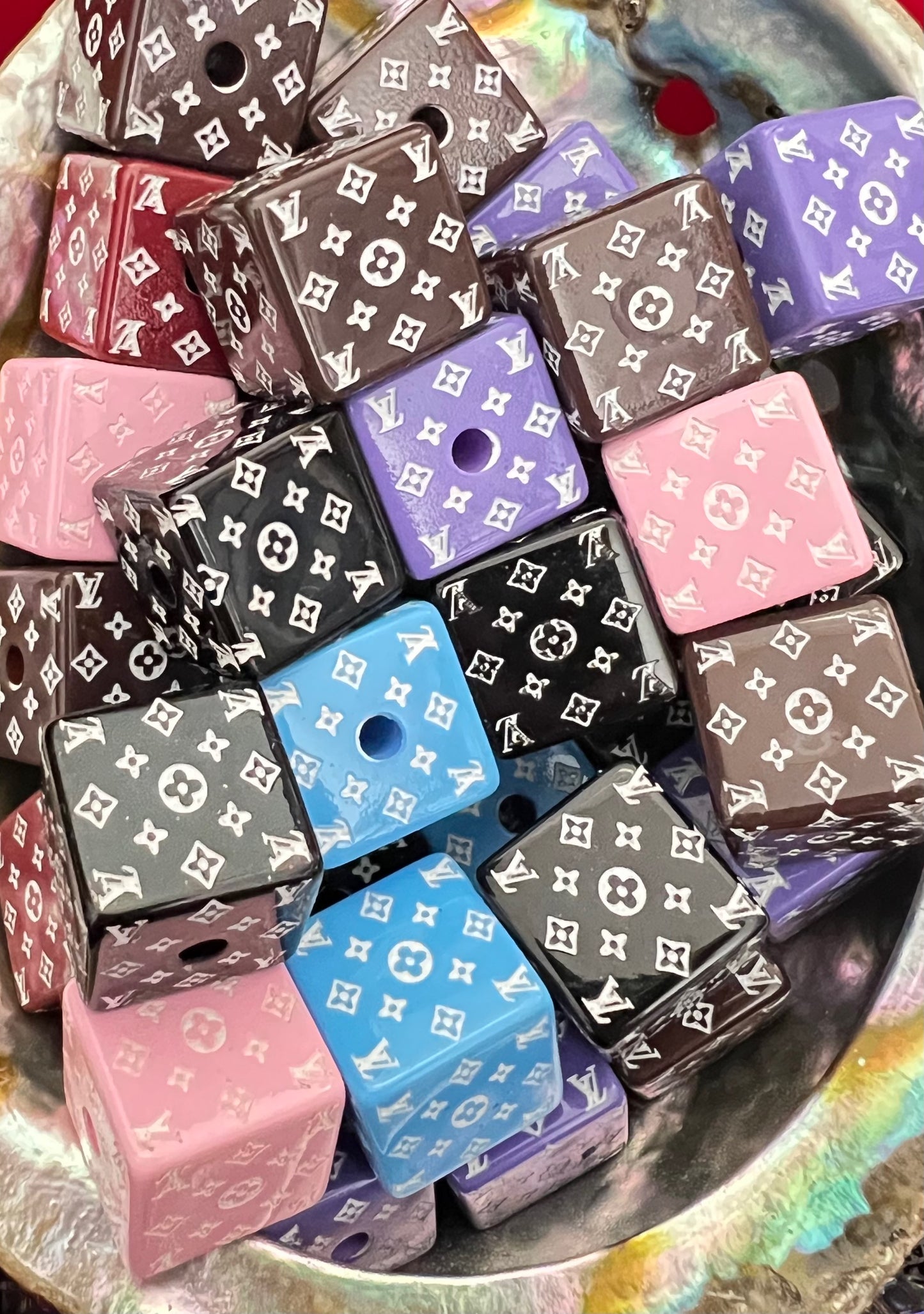 5PCS Choose Your Design, LoVe, C/C, DI OR, Colors, Cube/Square UVAB Coated Beads image 10