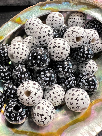 5 PCS -15mm Black & White MIX LV Wood Beads image 0