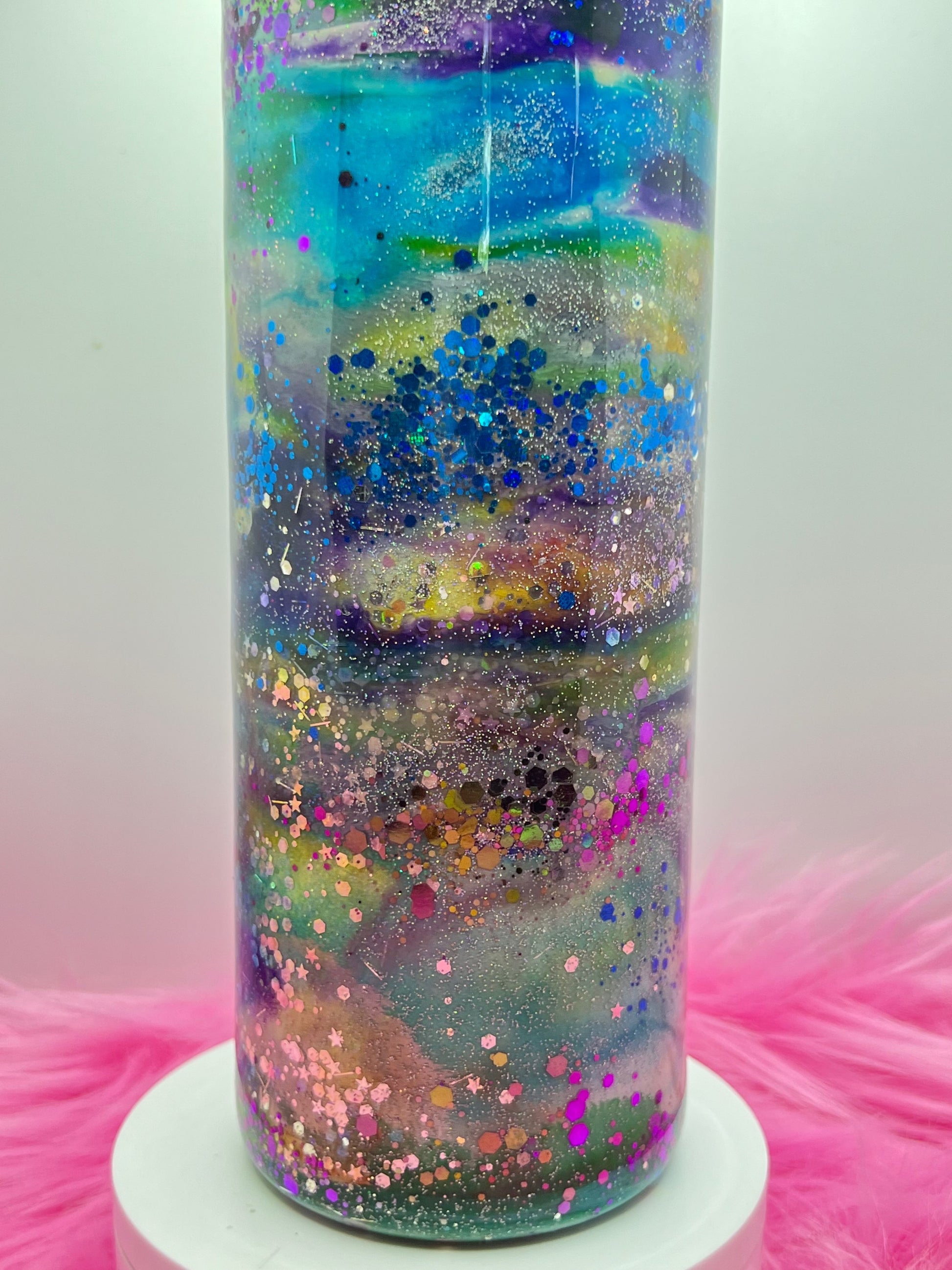 (1)- RTS 30oz Straight purple/yell/teal/blue MILKY WAY ink/glitter Epoxy Tumbler image 1