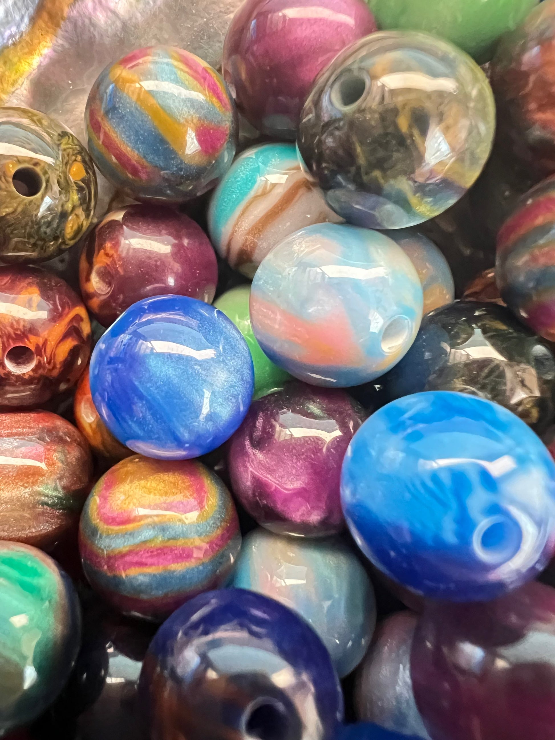 10 PCS -12mm STUNNING Cateye Mixed Colors Galaxy Rainbow Shimmer Beads image 1