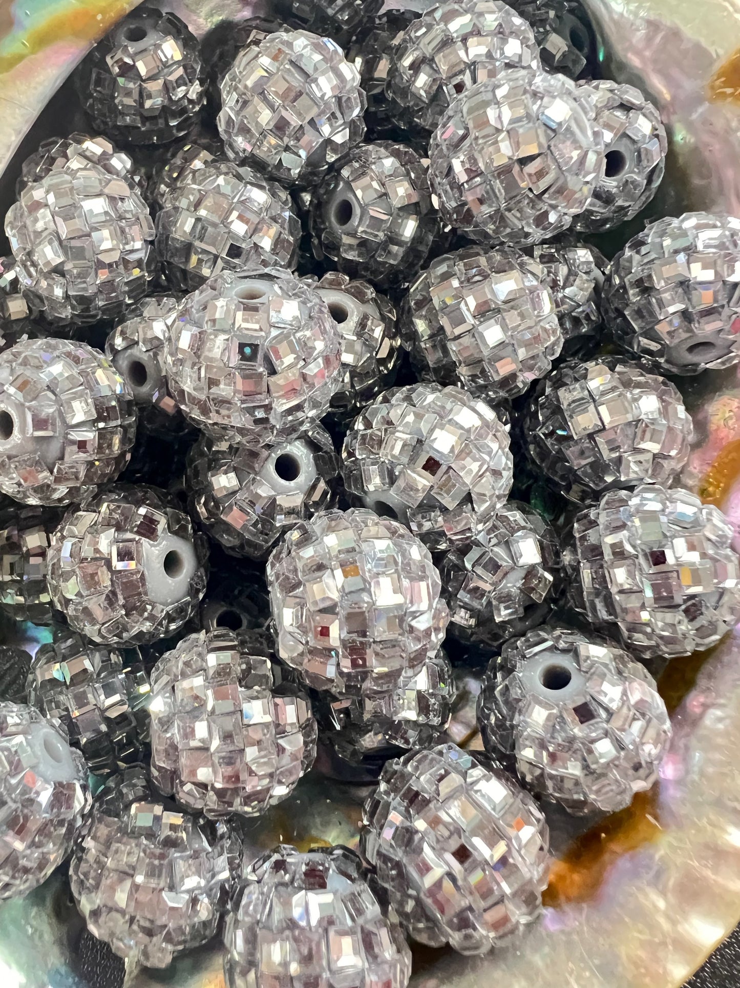 10 PCS - 16mm Gunmetal Gray DISCO Mirror Round Acrylic Rhinestone Beads image 0