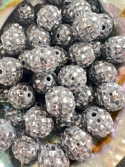 10 PCS - 16mm Gunmetal Gray DISCO Mirror Round Acrylic Rhinestone Beads image 0