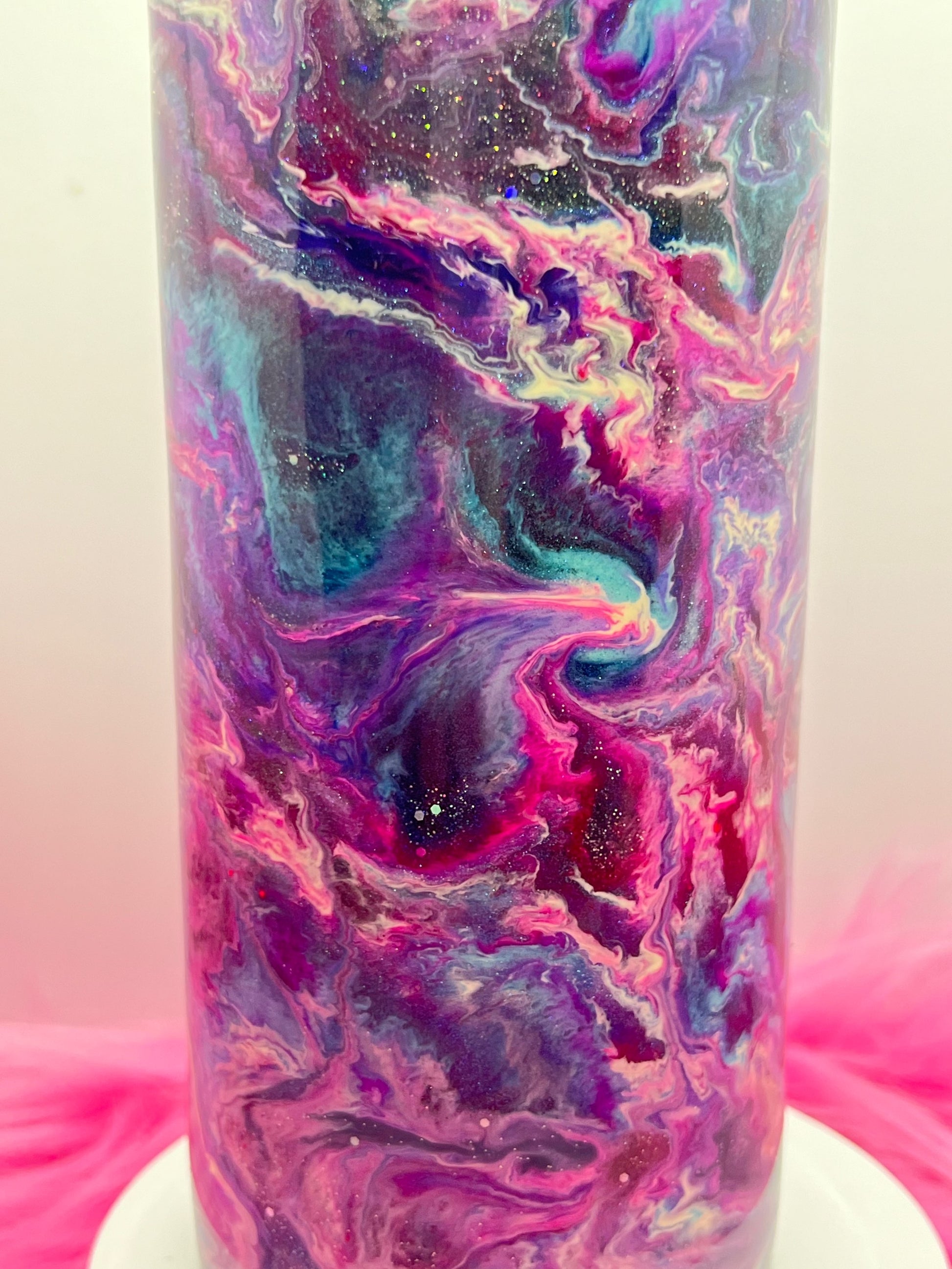 (1)- RTS 30oz Straight Pink/purple/teal/blue MILKY WAY ink/glitter Epoxy Tumbler image 2