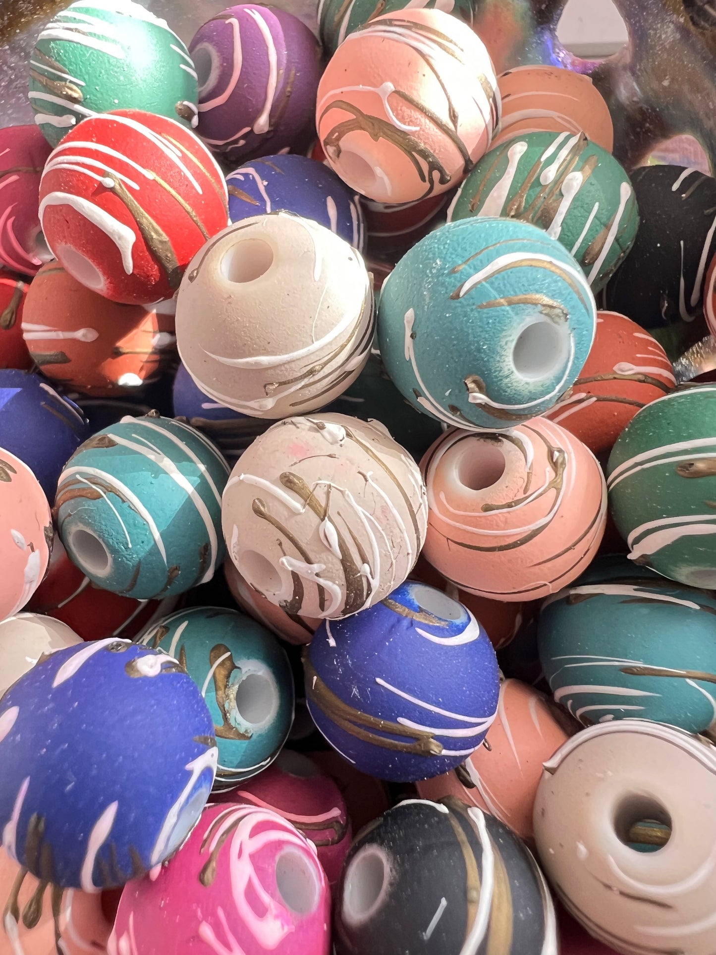10 PCS- 12mm Round Matte Dark Colored Acrylic Hand painted Swirl Beads image 2