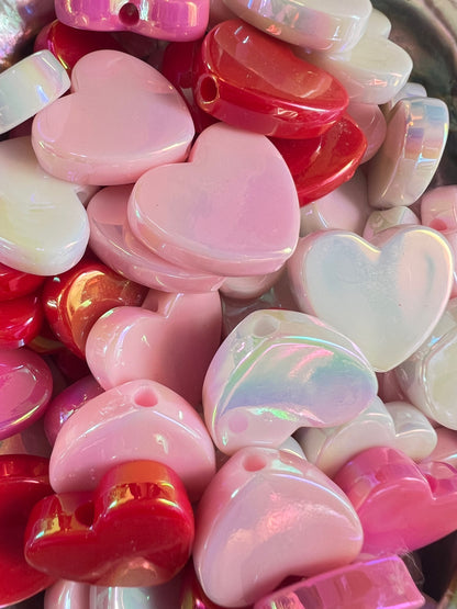 10 PCS- 20mm 3D Flat HEART UVAB Multicolored Iridescent Beads image 3