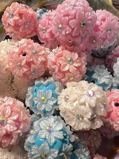 5 PCS- 18mm Fancy Round Mixed Color PASTEL Flowers/Rhinestones/Gems/ Clay Beads image 1