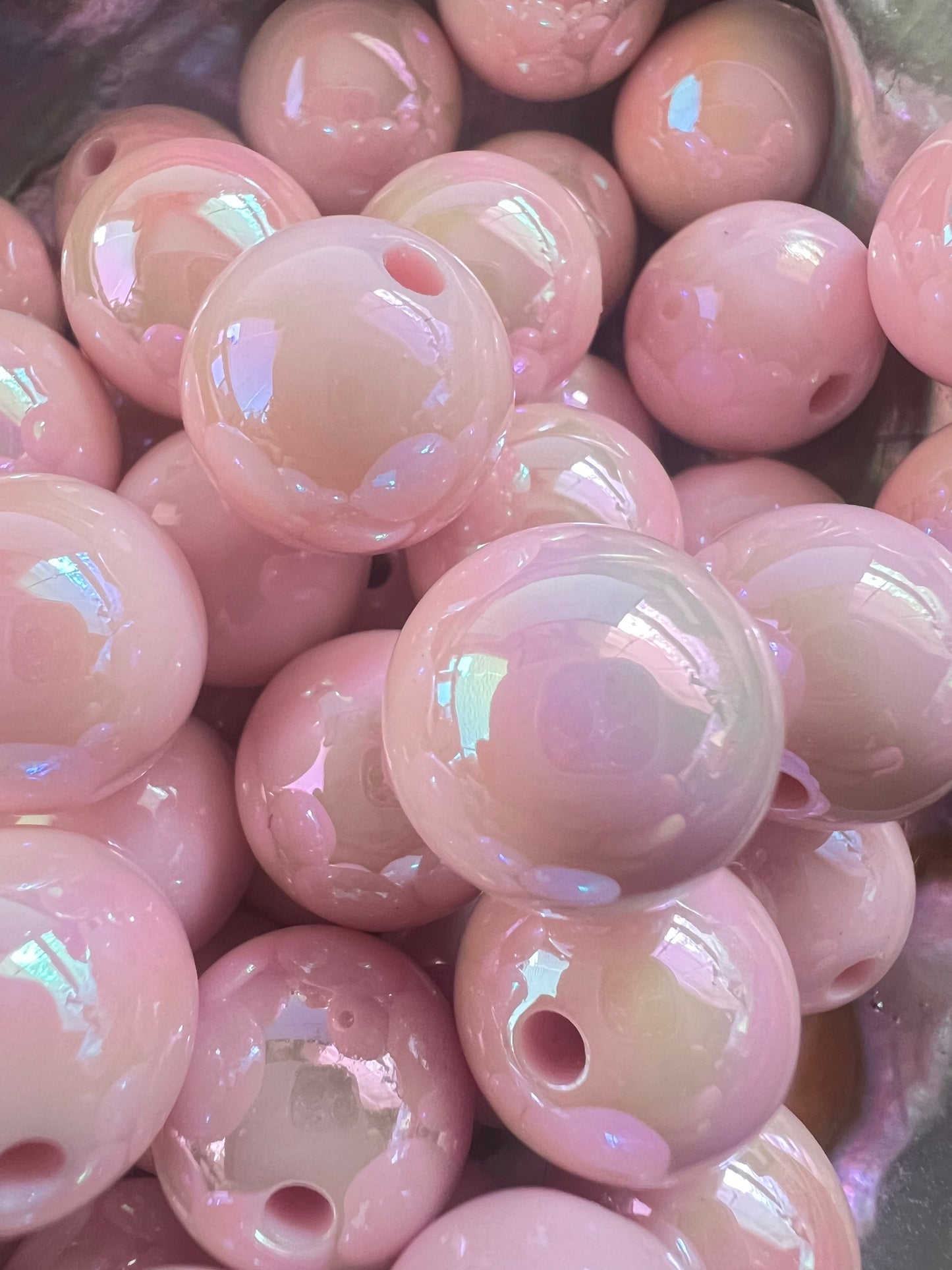 10 PCS - 15mm BALLET PINK UVAB Rainbow Round Acrylic Beads image 2
