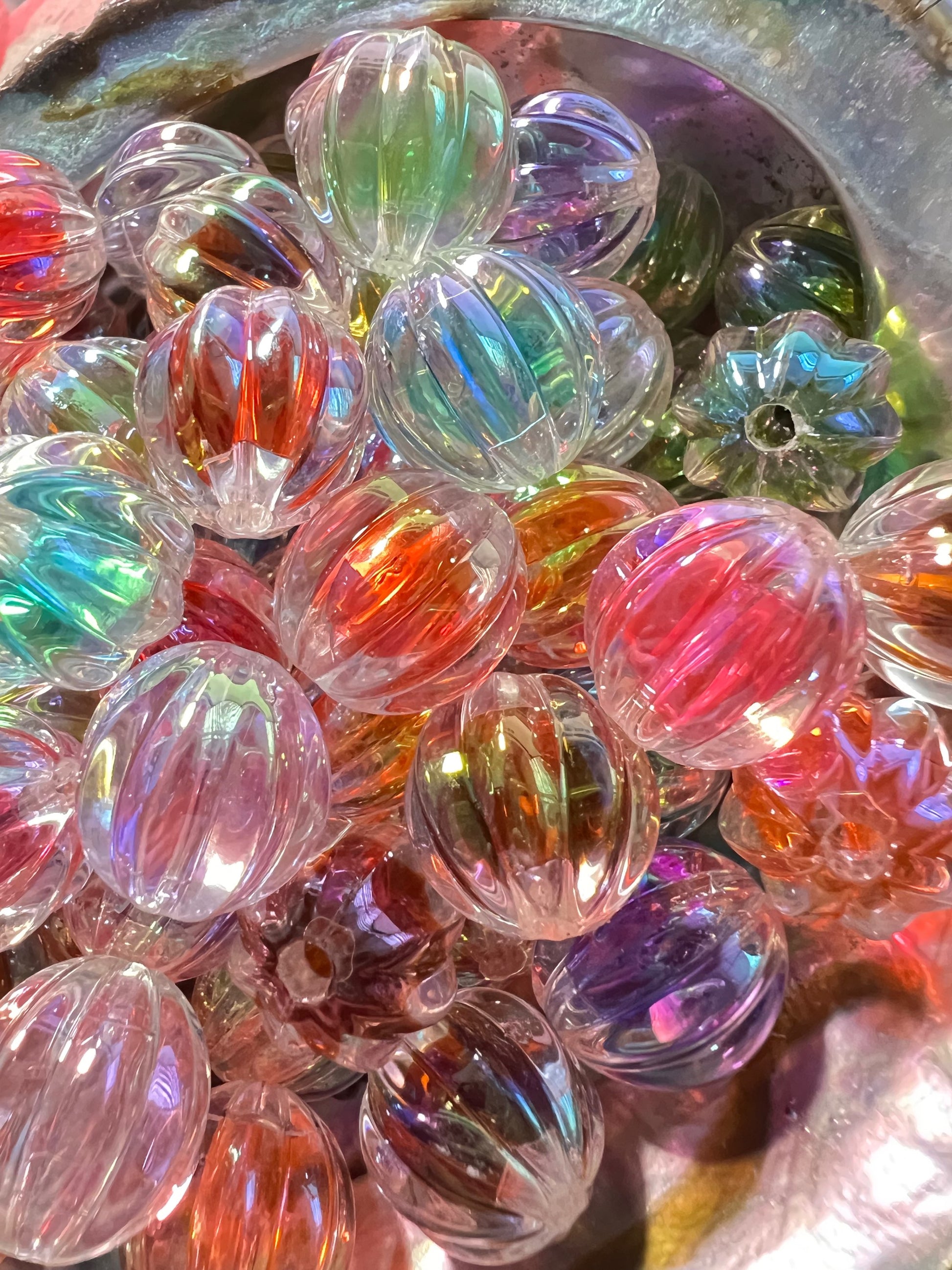 10 Beads - 16mm  Pumpkin Jelly Rainbow Double Layer Mix ABUV Opaque Acrylic Bead image 2