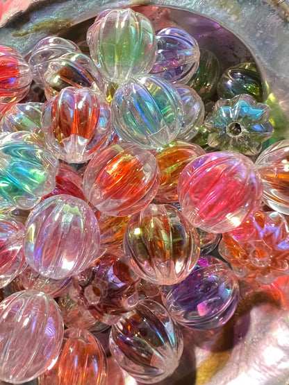 10 Beads - 16mm  Pumpkin Jelly Rainbow Double Layer Mix ABUV Opaque Acrylic Bead image 2