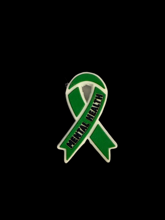 F/DX 2- (1)PC 1.1" Green Ribbon W/ Mental Health Focal Bead for DIY Keychains, Wristlets, Cup Charms, Car Charms ETC
