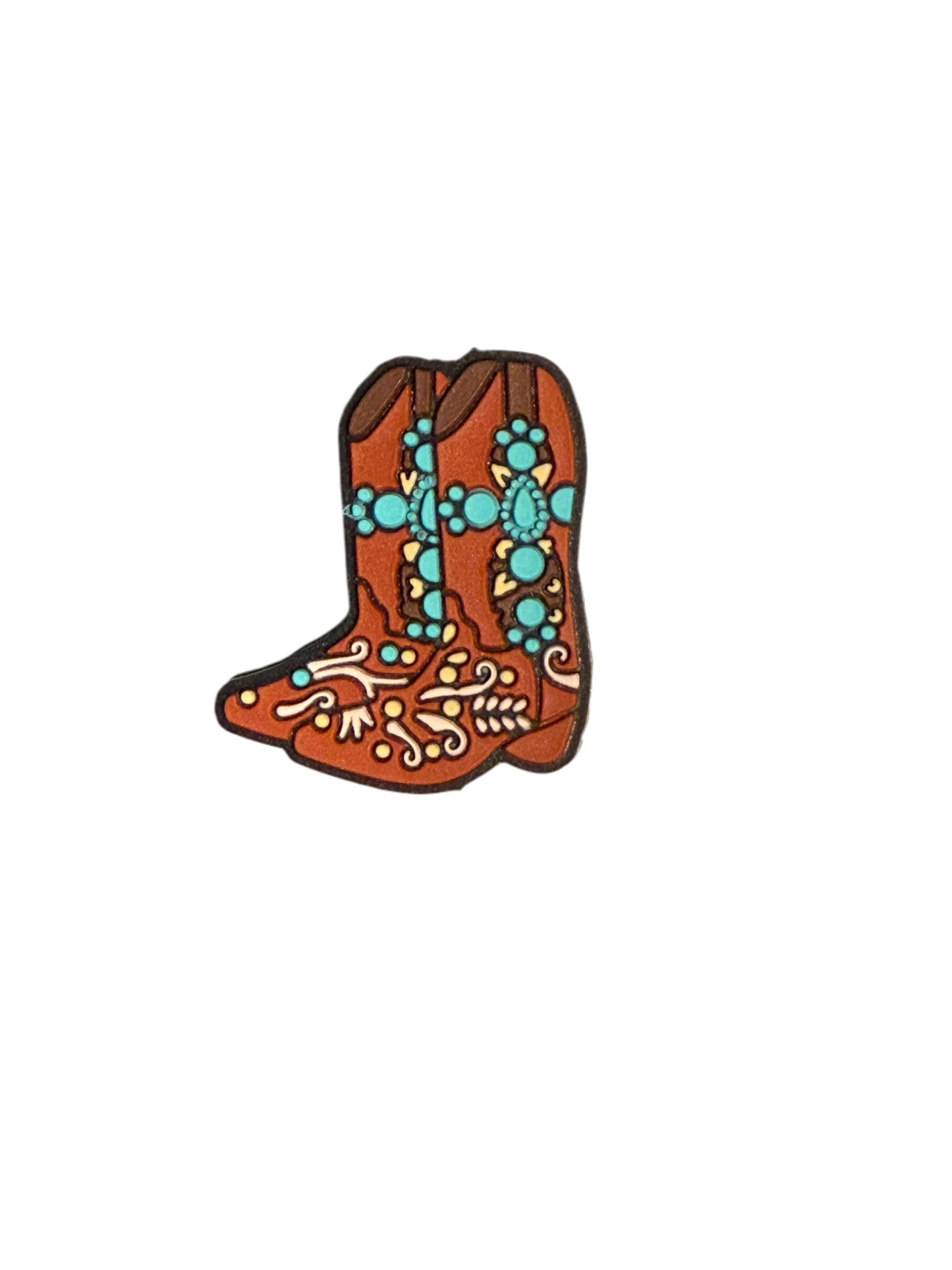 F/C15- (1)PC 1.1" Brown W/Turquoise Cross BOOTS Focal Bead for DIY Keychains, Wristlets, Cup Charms, Car Charms ETC