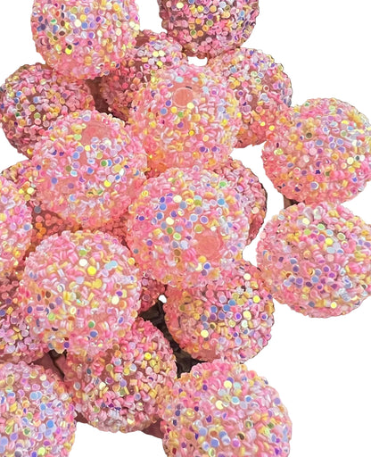R26 PEACH- (10PCS) 20mm Bubblegum Acrylic Sugar Beads Coated with Glitter Flakes Beads for DIY