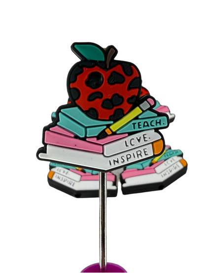 F20- (1)PC 1.1" Teach Love Inspire Book/Apple/Pencil Focal Bead for DIY Keychains, Wristlets, Cup Charms, Car Charms ETC