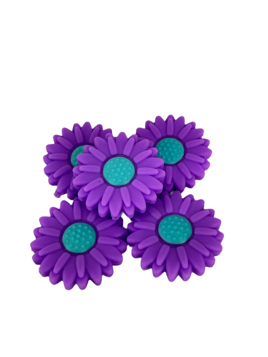 F5- (1)PC 1.2" Large Size Purple/Teal Daisy Flower Focal Bead for DIY Keychains, Wristlets, Cup Charms, Car Charms ETC