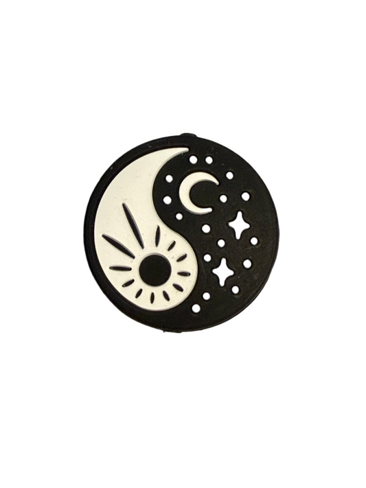 F/S18- (1)PC 1.1" Round Ying Yang Sun/Moon/Stars Focal Bead for DIY Keychains, Wristlets, Cup Charms, Car Charms ETC